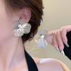 Korean Metal Silver Color Large Flower Earrings For Women Fashion Pearl Stud Earrings Sweet Girls Party Jewelry Accessories Gift