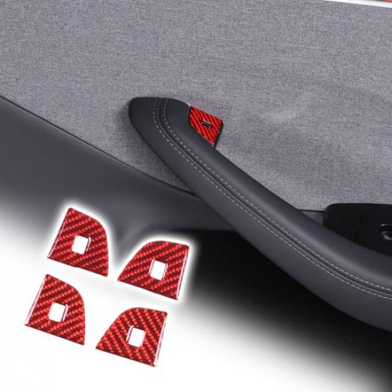 Red Carbon Fiber Door Lock Button Sticker Trim For Tesla Model 3 -24