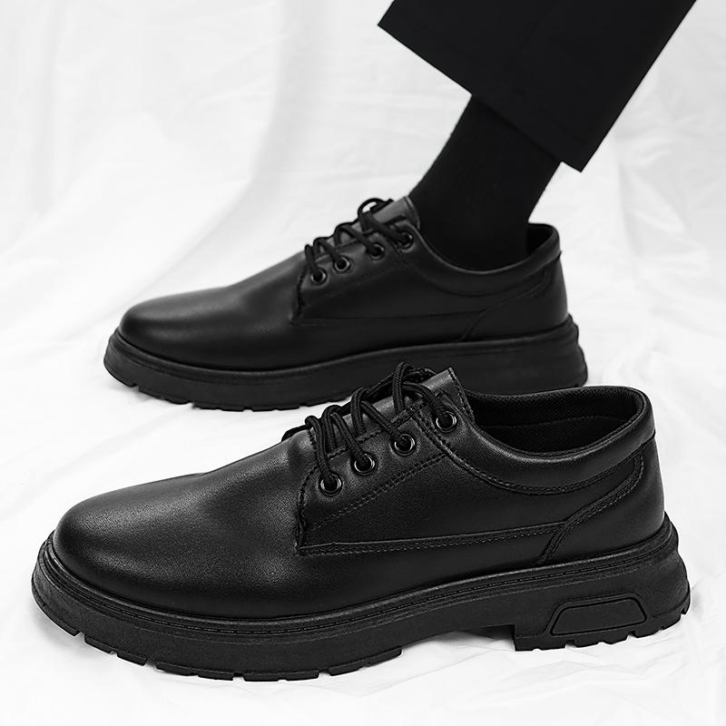 Men's black business dress leather shoes men's height-increasing soft-soled casual shoes single shoes autumn and winter British style groom wedding