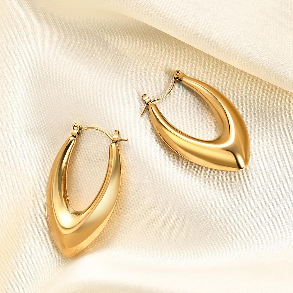 Retro V-Shaped Stainless Steel Hoop Earrings