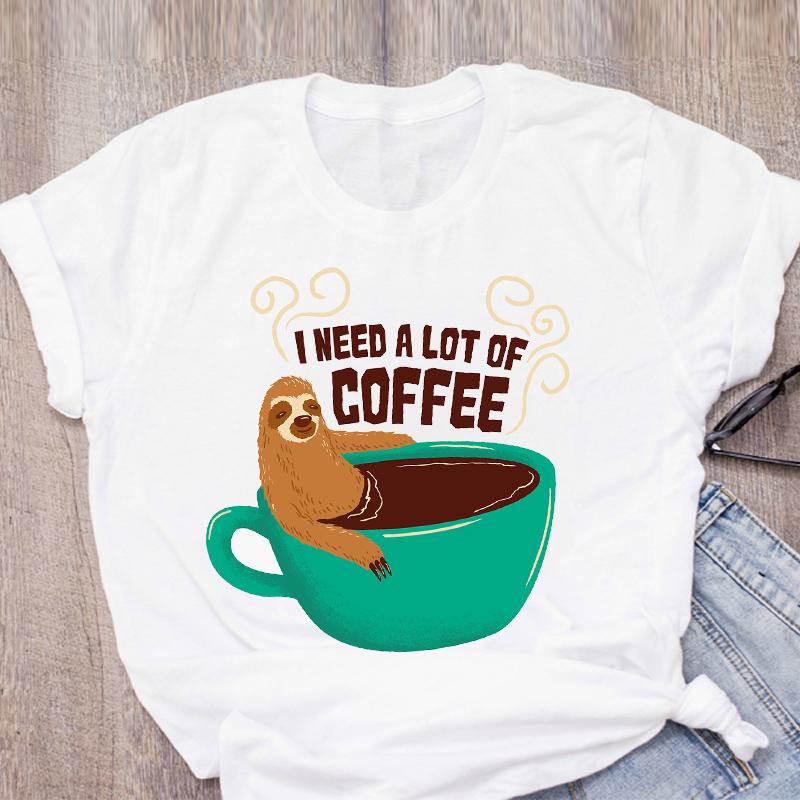 Cat Coffee Paw Strawberry Women's T-Shirts Cute Cartoon Top Female T Shirt Summer Funny Clothes O-Neck Ladies Tee Tops Shirts