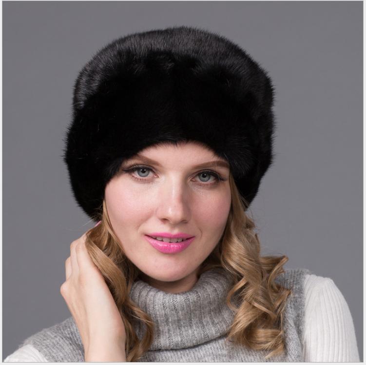 Black Fuzzy Hat Fur Beret Hat Natural Genuine Mink Fur Hats for Women Winter чёрный
