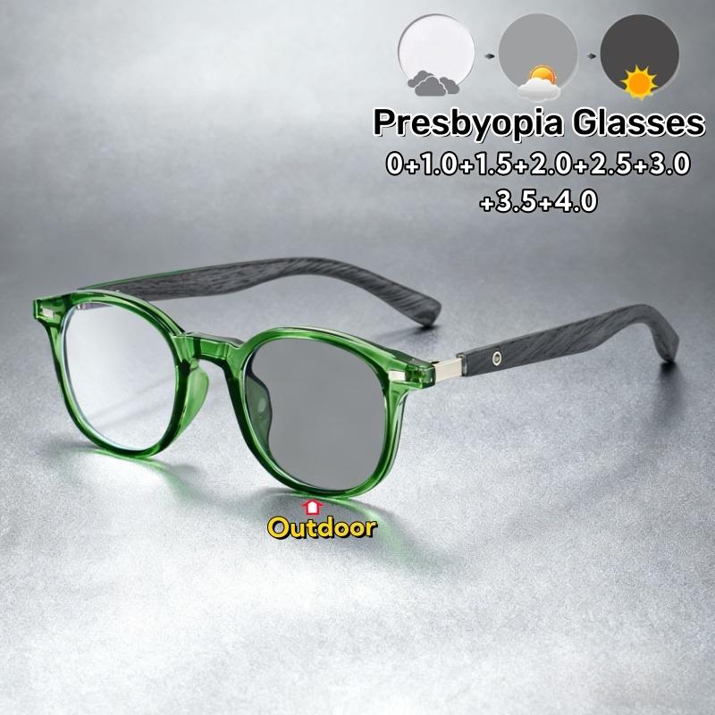 High-End Trendy Imitation Wood Mirror Frame Photochromic Presbyopia Glasses Classic Full Frame Lady And Gentleman Eyeglasses