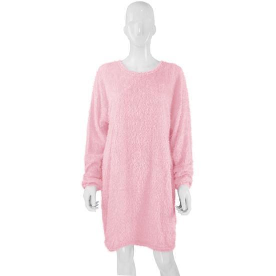Women's Furry Pullover Sweater Dress Fuzzy Slouchy Oversized Long Tops Loose Crew Neck Fall