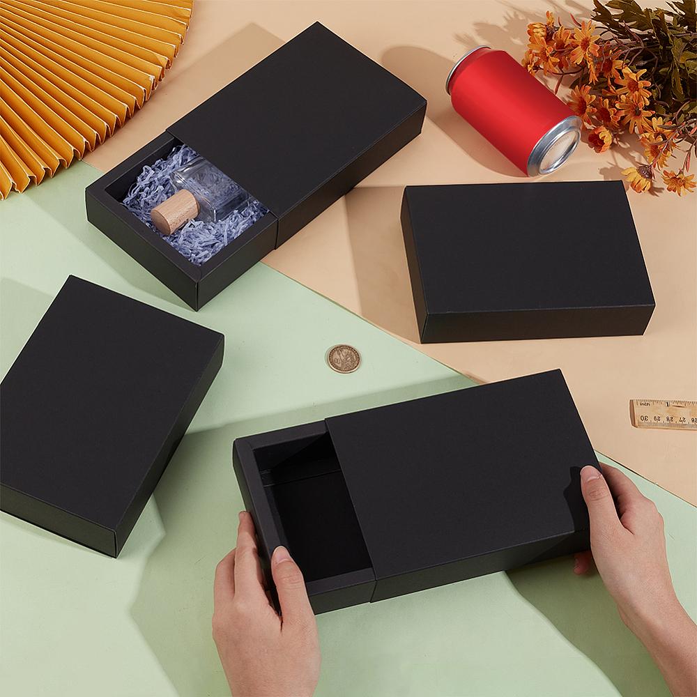 12pcs Kraft Paper Storage Gift Drawer Boxes Gift Packaging Case for Wedding Party Supplies Rectangle Black Finish Product: 18.2x12.7x4.2cm.