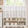 Cortina Media de Encaje, Cortina Transparente Floral Campestre Transpirable, Cortinas Estilo Nórdico Bloqueo de Polvo y Flujo de Aire, para Ventanas Medias de Cocina