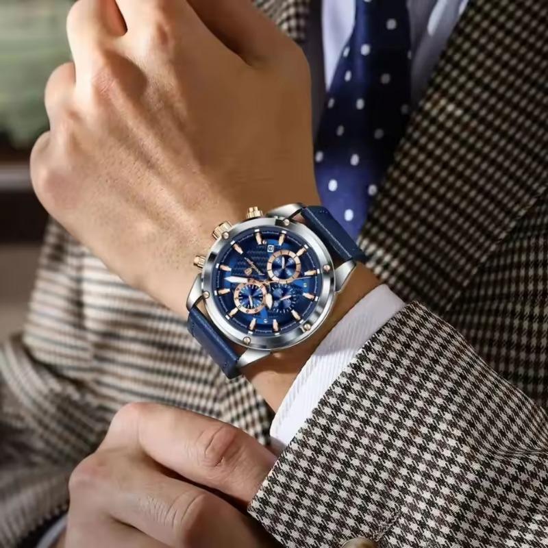 POEDAGAR Business Man Watch Waterproof Luminous Chronograph Date Original Watches for Men Leather Luxury Quartz Wristwatch