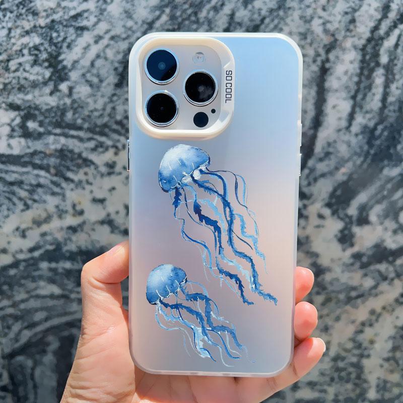 Cool Ocean Turtle Pattern Phone Case For iPhone 15 14 Pro Max 11 12 13 Pro Max Mini 15 Plus Sea Blue Turtle Design Laser Covers