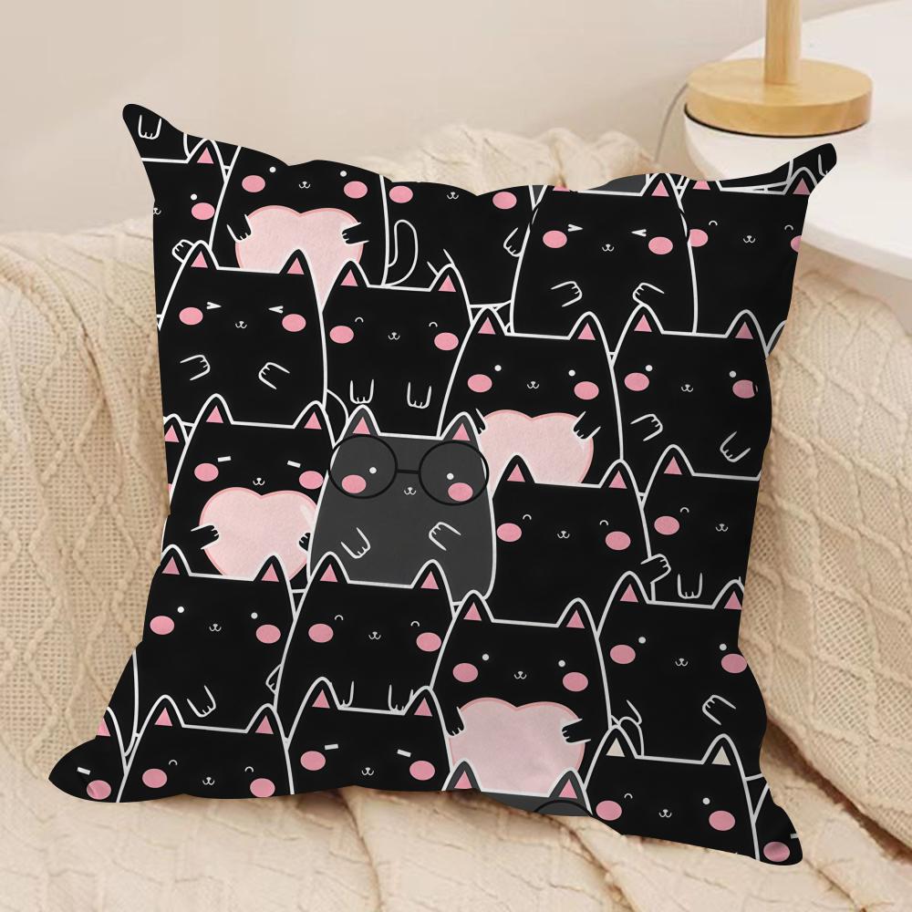 Cute Cat cartoon Kawaii Cushion Cover Silky Short Plush Invisible Zipper Dustproof Sofa Pillow Case for Home Decor
