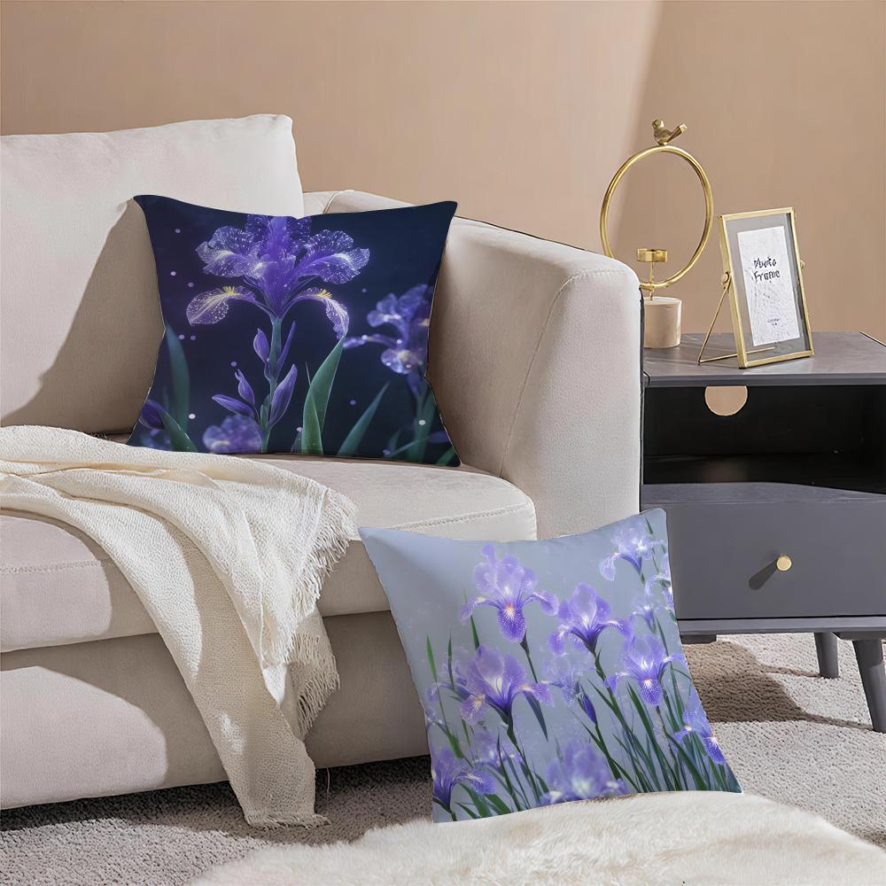 Elegant Natural Beautiful Flowers Iris Cushion Cover Linen Pillowcase Soft For Sofa Bed Home Room Decor