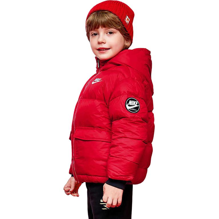 Nike Kapuzen-Reißverschluss Einfarbig Gespleißt Langärmelig Kinder Oberbekleidung Academy-Rot NY2342005GS-004