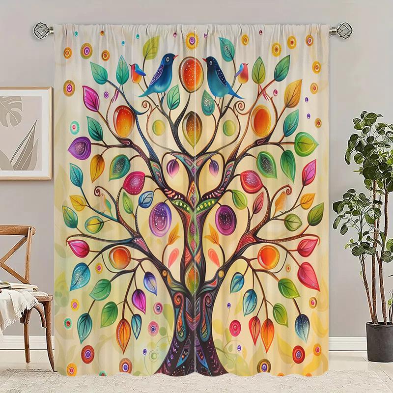

Tree flower curtain of life environmental polyester hanging picture gift natural wind home decoration artifact 29Wx65L(75x166cm)