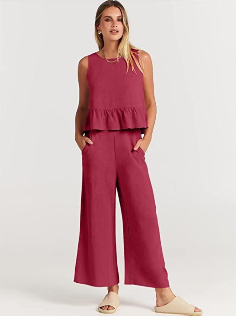 New Summer/Fall Sleeveless Tank Top and Wide-Leg Cropped Pants Casual Set for Women
