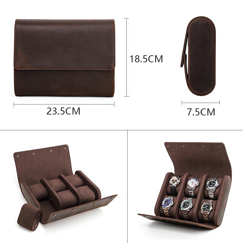 6 Watches Genuine Leather Watch Storage Display Case Watch Boxes Organizer Holder Men Clocks Roll Pouch Exquisite Jewelry Box