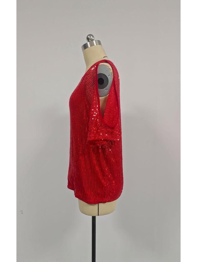 Women's Off-Shoulder Glitter Sequin Short Sleeve Top