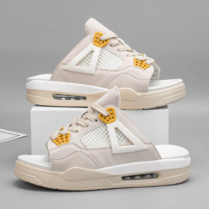 Fashion Casual Large Size One-word Slippers Men's Summer New Thick-soled AJ4 Air Cushion Cool Slippers Beach Shoes