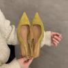 Fashion SUOJIALUN 2024 Spring New Women Sandal Fashion Pointed Toe Shallow Slip On Dress Mules Shoes Thin Low Heel Slingback Sandal