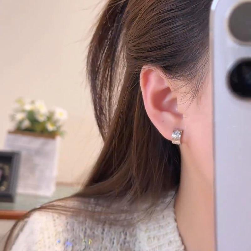 Zircon flower round earrings light luxury high-end temperament ear buckles women's niche design simple fashion versatile earrings