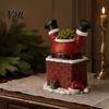 Winter Garden Decor Santa Claus in Smokestack Flower Pot Ornament, Resin Decorative Plant Durable Succulent Planter Container, Small for Holiday