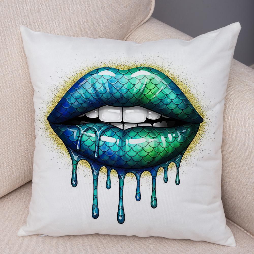 Bold Lip Art Pillowcase Double Print Leopard Pattern Cushion Cover Soft Plush Vibrant Design Pillow Case for Sofa Home Car