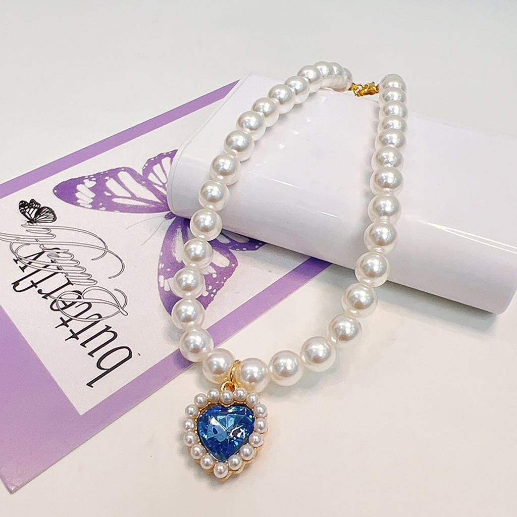 Luxury Pearl Pet Collar Pet Cat Dog Collar Love Pendant Pet Supplies Love Crystal Collars Kitten Collars Cat Necklace