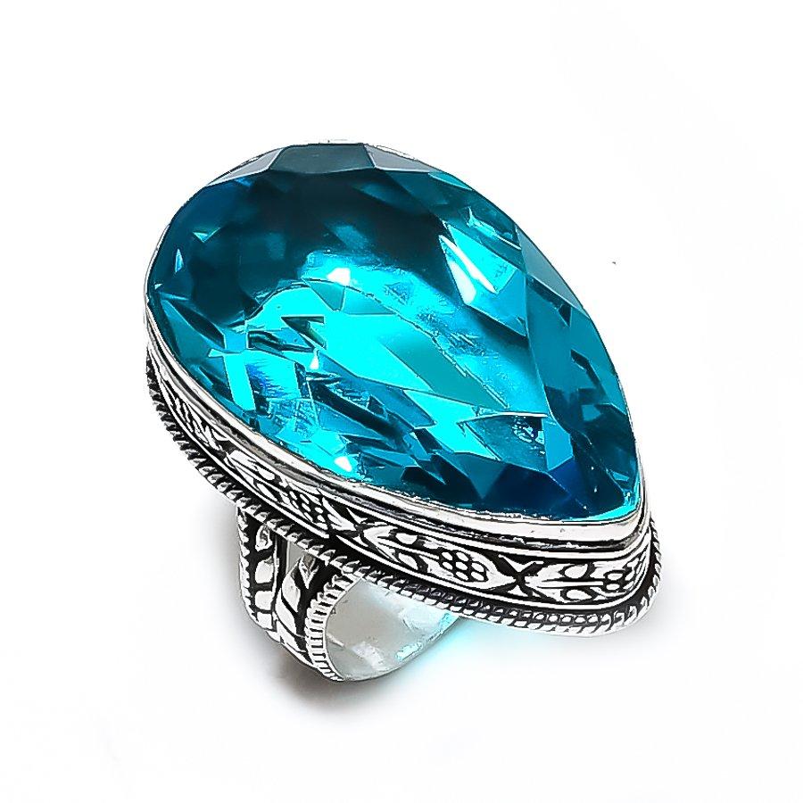 Swiss Blue Topaz Gemstone 925 Steling Silver Jewelry Ring Size 9