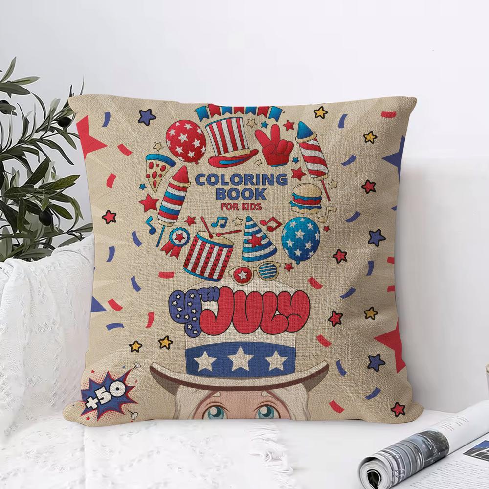 Independence Day Cushion Cover Breathable Linen Pillow Cover Skin-Friendly Home Decor Pillowcase With Hidden Zipper