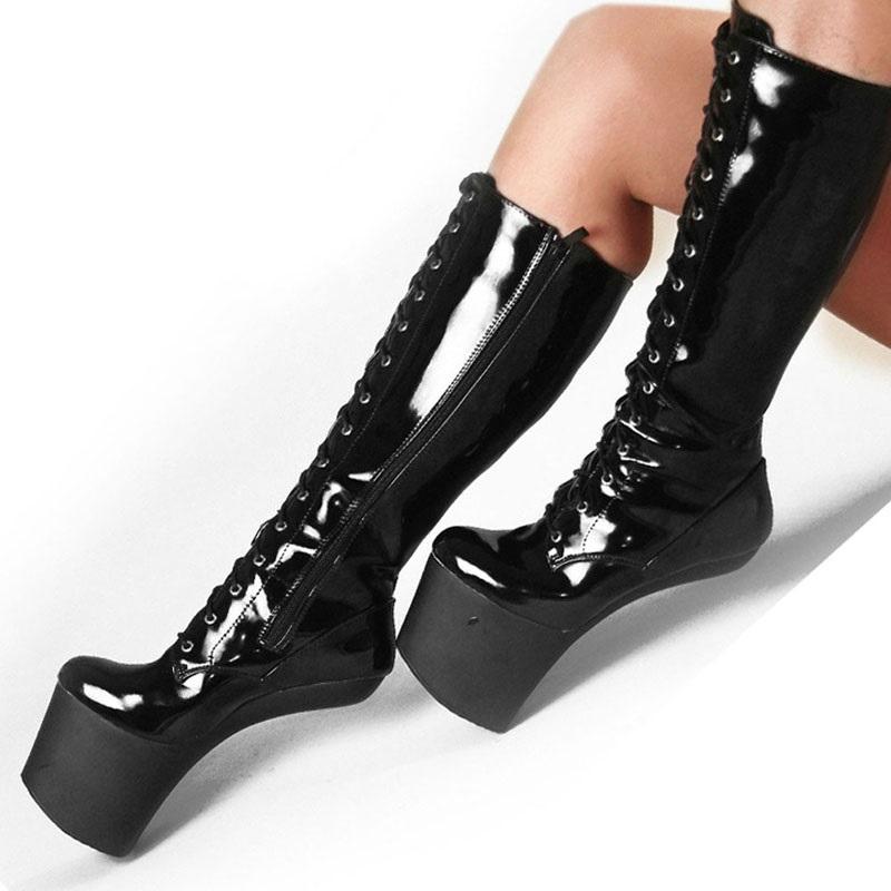 Módní FHC 20cm Kopytní Podpatek Bez Podpatku Kozačky po Kolena, Dámské Fetiš Boty na Pole Dance, Pánské Cosplay Botas, Přední Šněrování, Růžová, Zlatá, Červená, Vlastní Barvy