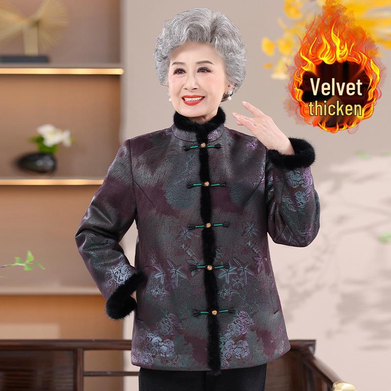 Women's Fur Velvet Winter Coat for Elderly Ladies