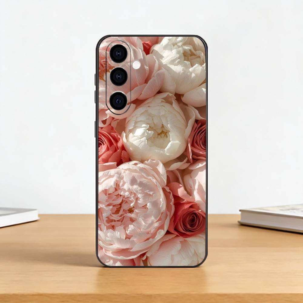 

Elegant Peony F-Flower Phone Case Black Silicone Soft For Samsung Galaxy A73,A72,A71,A70,A53,A52,A51 Samsung a13 5g