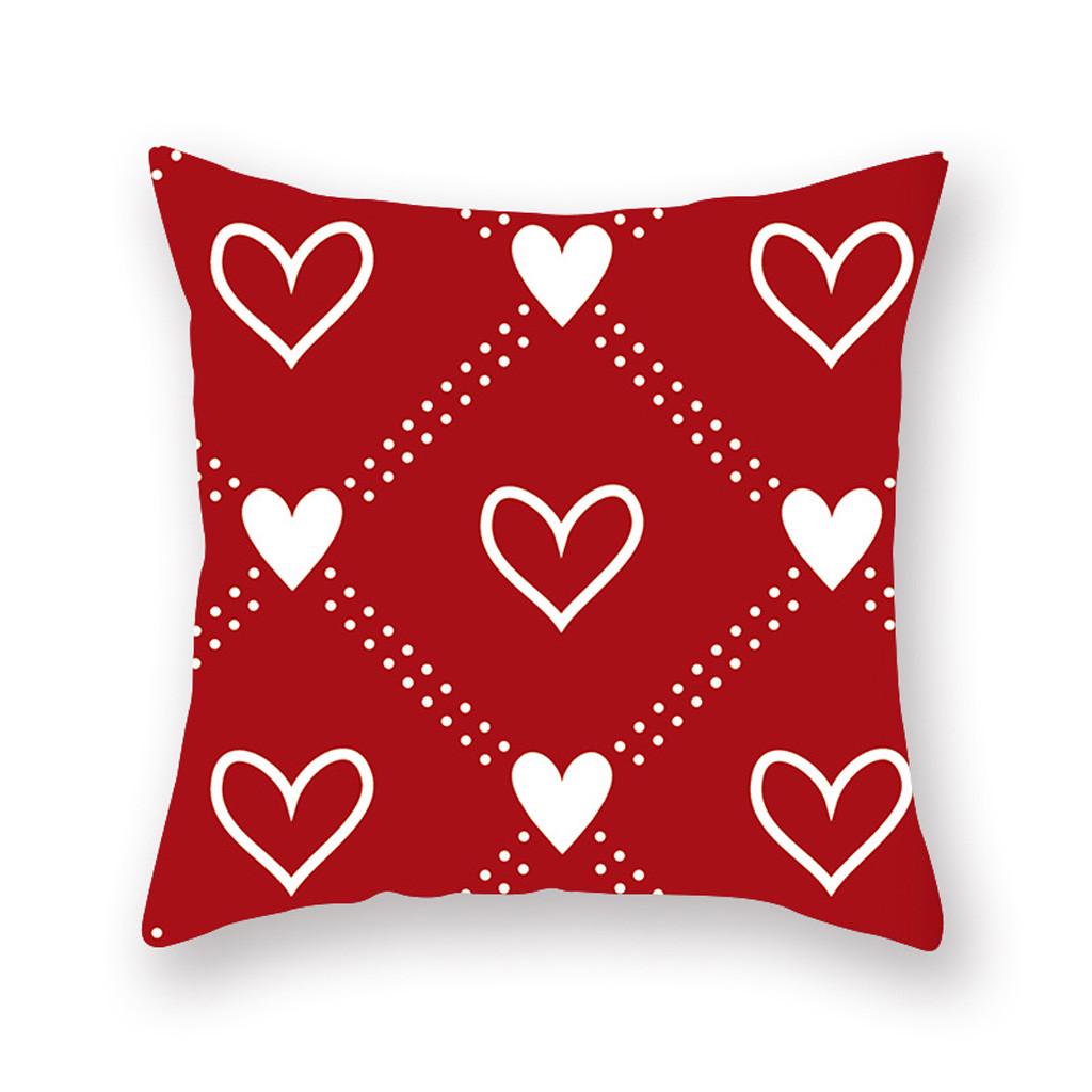 Red Love Printing Pattern Polyester Square Cushion Cover for Home Living Room Sofa Decoration Pillow Cover