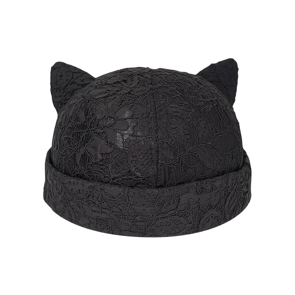 

Lace Flower Melon Skin Hat Adjustable Beret Casual Beanie Hat for Women чёрный