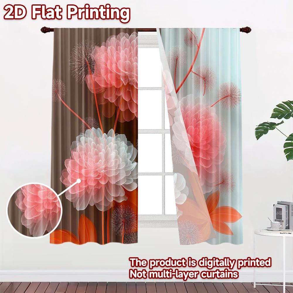 2D flat printing 2pcs Curtain Scene Curtain Elegant Pink Flowers Digital Printed Polyester Drapes Party Decorations for Holiday