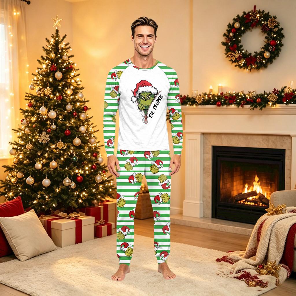 Christmas Print Matching Family Pajama Set Long Sleeve Round Neck Sleepwear