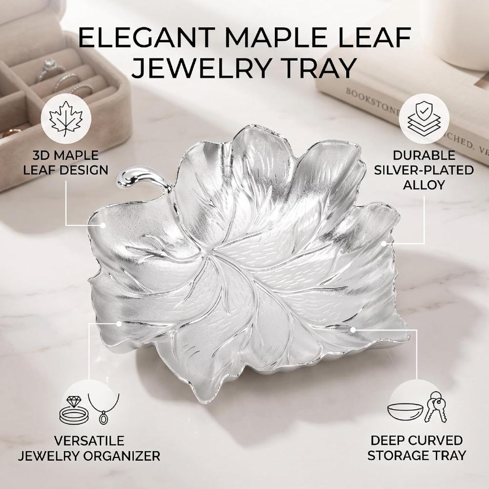 Alloy Trinket Dish Maple Leaf Shaped Metal Jewelry Holder Decorative Jewelry Tray Living Room
