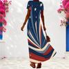 Women Plus Size V Neck Short Sleeve Beige Printed Loose Maxi Dress