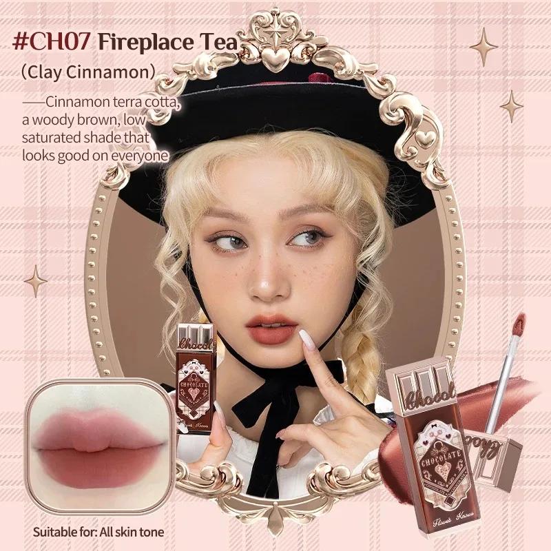 Flower Knows Chocolate Cloud Lip Cream Lightweight Matte Long Lasting Liquid Lipstick Makeup Lip Mud 4.5ml Waterproof CH07 Fireplace Tea