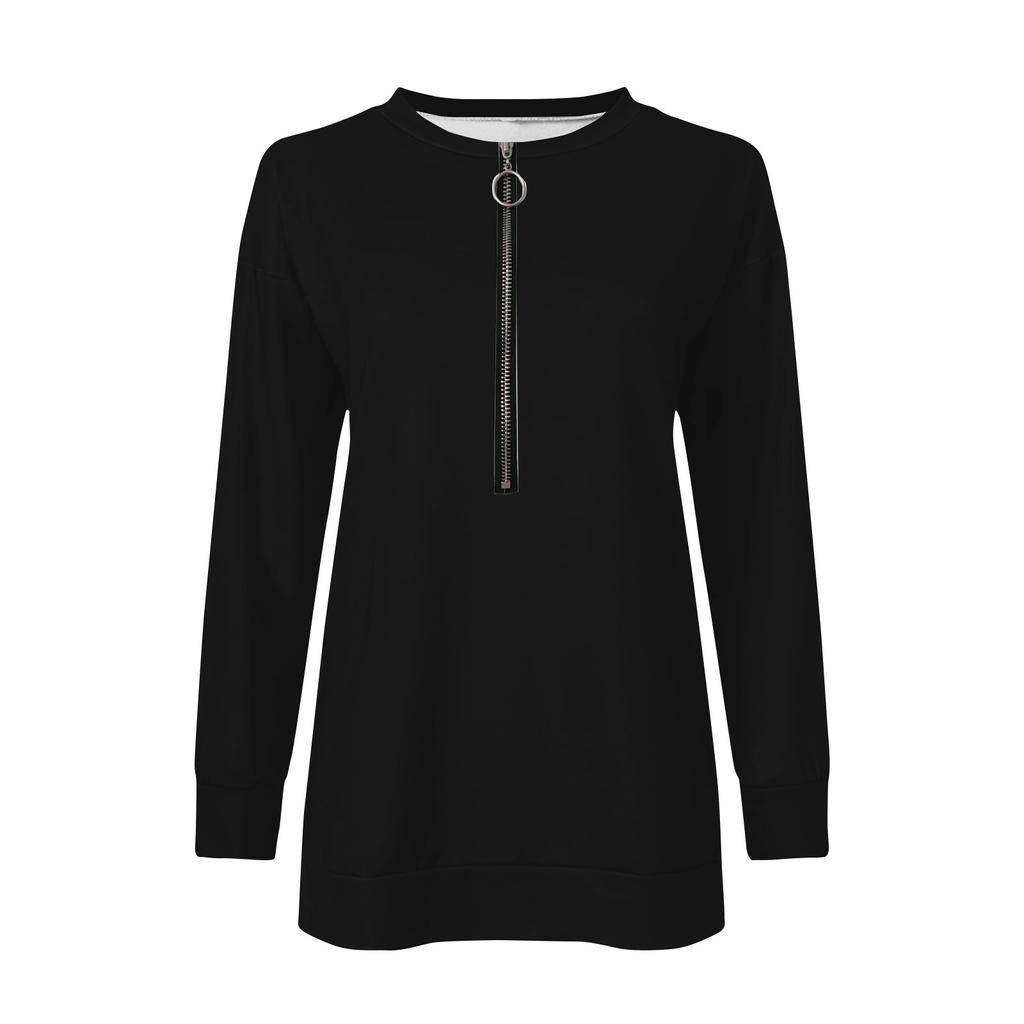 Women's Long Sleeve Fashion Zipper T-Shirt Slim Casual Solid Color Top T-Shirt Pullover Summer Autumn Top Large Collar Side Button Long Sleeve