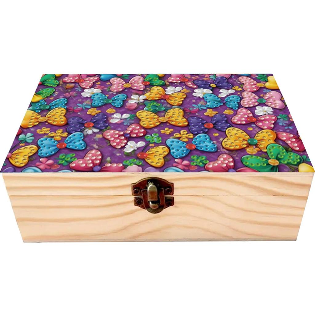 5D DIY Diamond Art Handmade Storage Box Partial Drill Colored Pattern Wood Case Crystal Storage Case Kit for Desktop Diamond Art