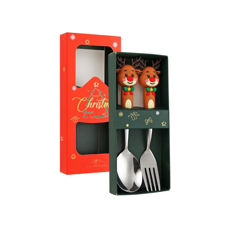 Festive Christmas Cutlery Set: Stainless Steel Cartoon Santa Spoons & Forks In Gift Box