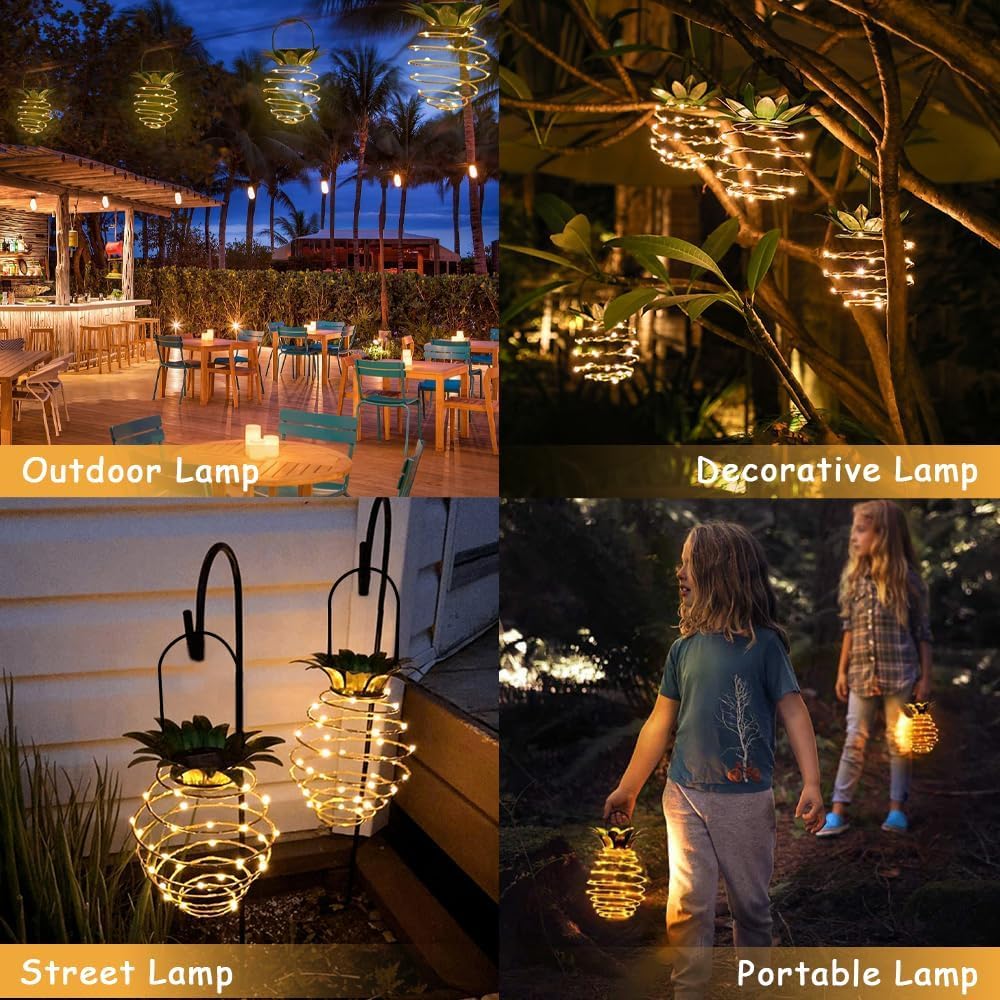 60LED Solar Pineapple Outdoor Hanging Lantern Lights Waterproof Copper Wire Fairy Light Party Lamp