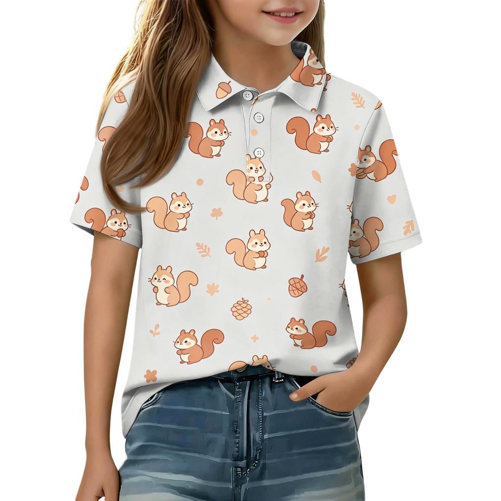 Children's Casual Short Sleeve Polo Shirt with Animal Print Lightweight Comfortable Soft Fabric Suitable for Daily Wear and Outdoor Activities