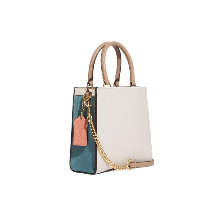 Coach Pepper 17 Color Block Magnetic Closure Detachable Shoulder Strap Leather Music Score Handbag Women Handbag White Lilac CA620-IMCAH