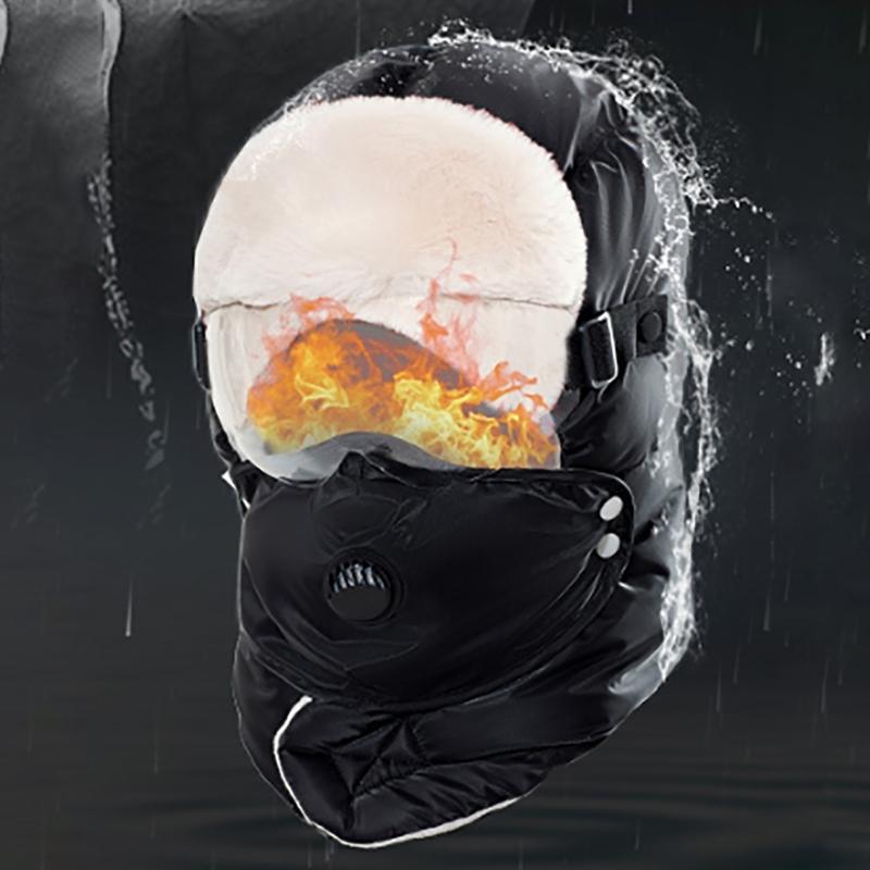 Winter Warm Ear Flap Caps Trapper Hat with Face Cover & Goggles Windproof Hat for Skating Skiing Outdoor Activities