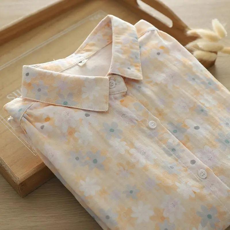 

Женская повседневная блузка с длинным рукавом, на пуговицах, с пастельным акварельным цветочным принтом • L абрикосовый