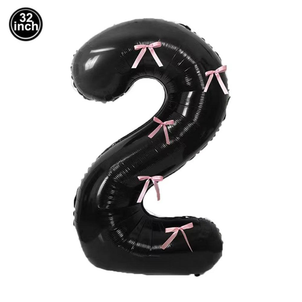32inch Aluminum Film Black Bow Number Balloons Ribbon Bows Balloons for Birthday Decoration Supplies Anniversary Number Balloons