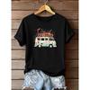 Plus Size, 1pc Plus Size Women's Vintage Bus & Flower Print T-Shirt - Oversized Round Neck Short Sleeve Blouse Suitable for Travel-Themed Outfits