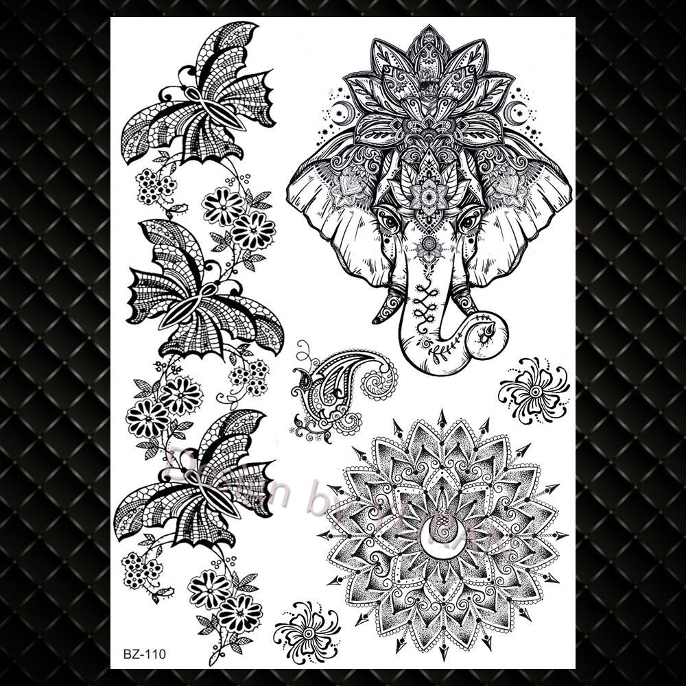 Black Women Forest Boho Wolf Lion Totem Tattoos Stickers Girls Henna Mandala Floral Fake Tatto Temporary Lotus Custom Arm Tattoo