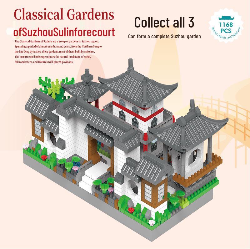 Lego-Compatible Micro-Particles: Yellow Crane Tower Suzhou Garden Chinese-Style Building Blocks