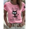 Fashion Women Retro Creative Black Cat Text Print T Shirt Funny Casual O-neck Short Sleeves T-shirt Summer Female Tee Shirt